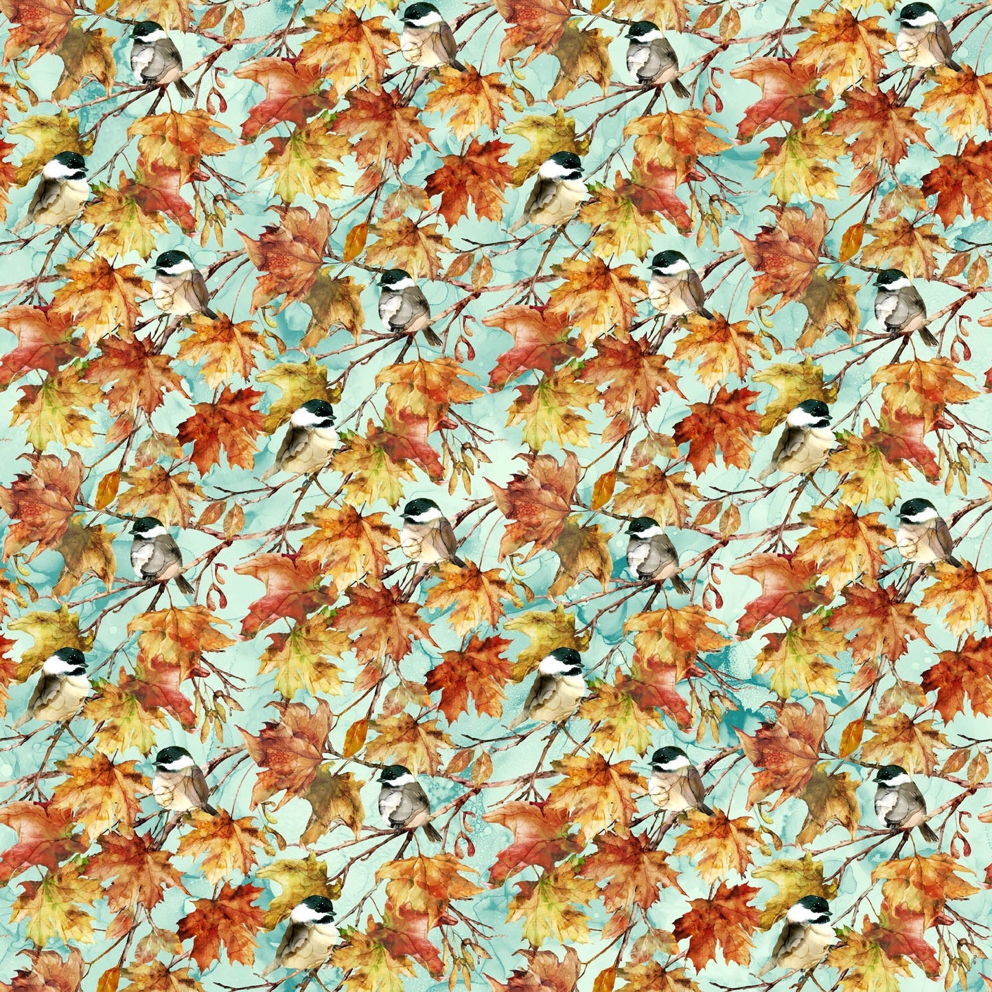 Autumn Breeze Birds Turquoise Multi by Deborah Edwards and Melanie Samra for Northcott~ Turquoise Multi