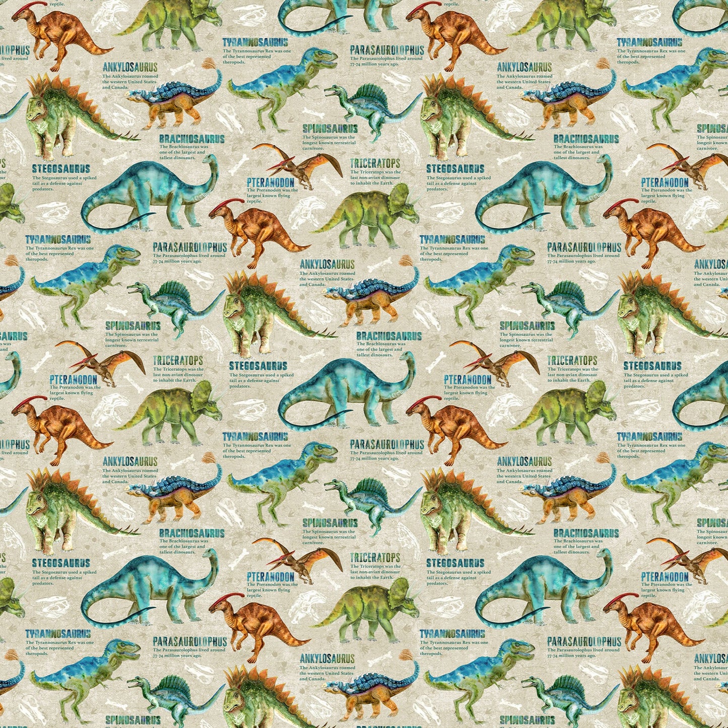Dino Roar by Brett Blumenthal for Northcott ~ Beige Multi