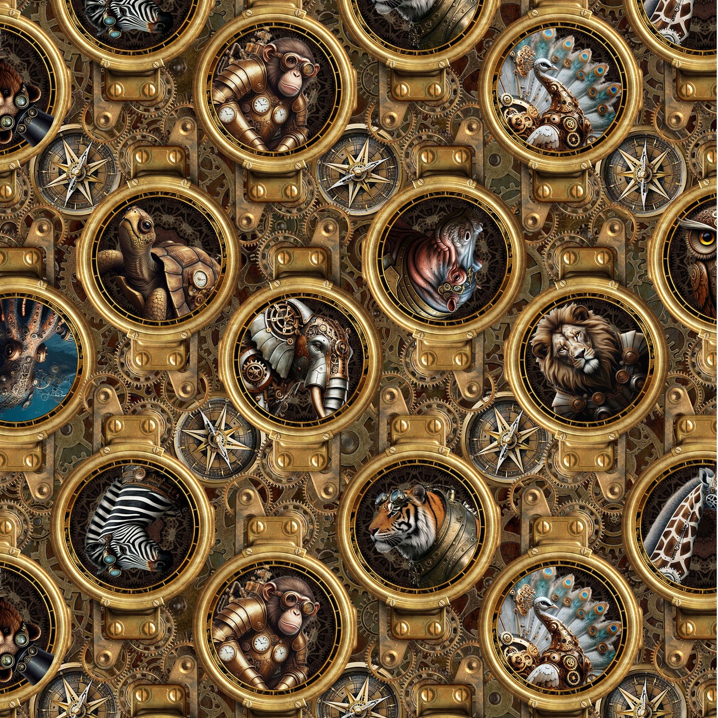 Steampunk Menagerie Portraits
by Jason Yenter for In The Beginning Fabrics ~ Gold