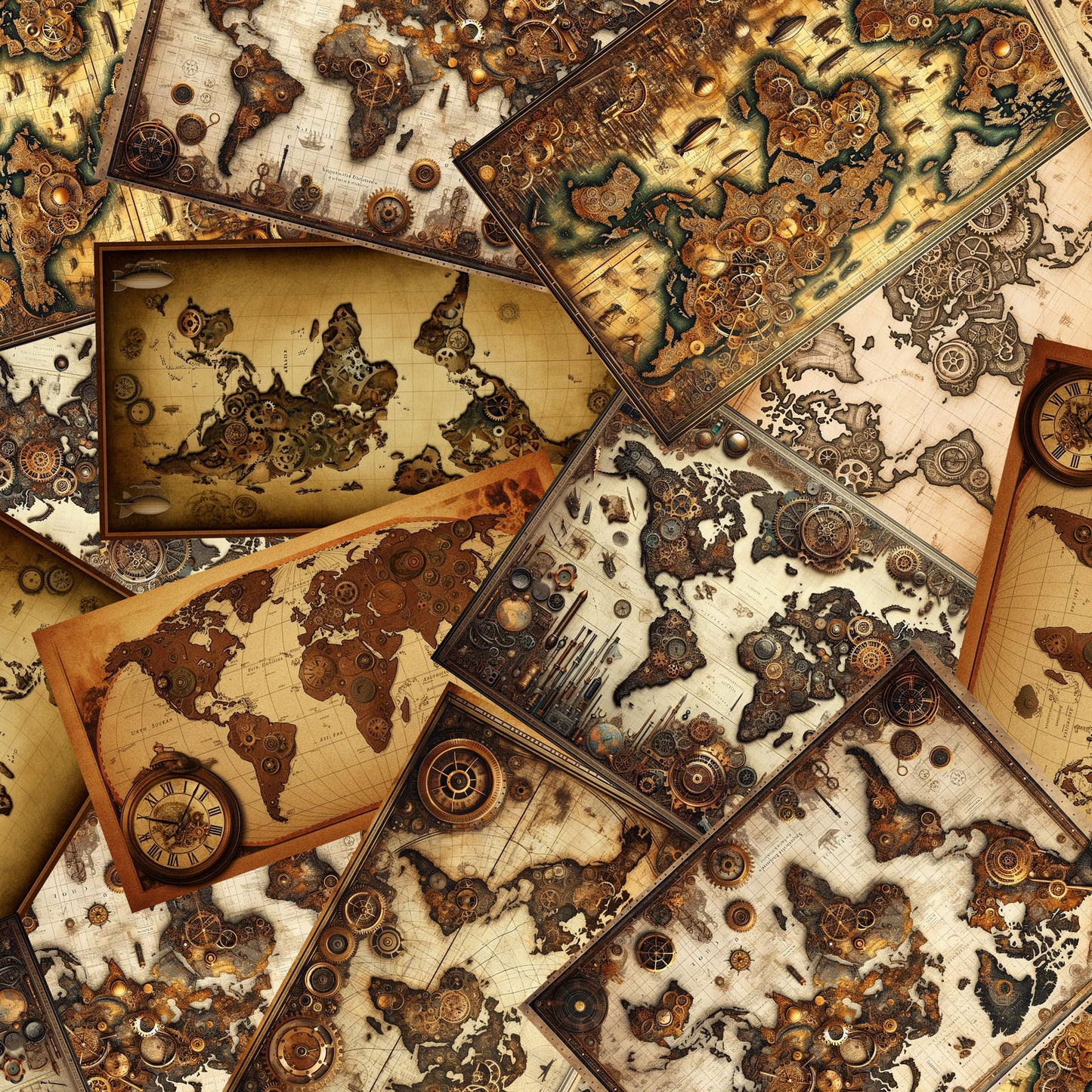 Steampunk Menagerie Maps
by Jason Yenter for In The Beginning Fabrics ~ Gold