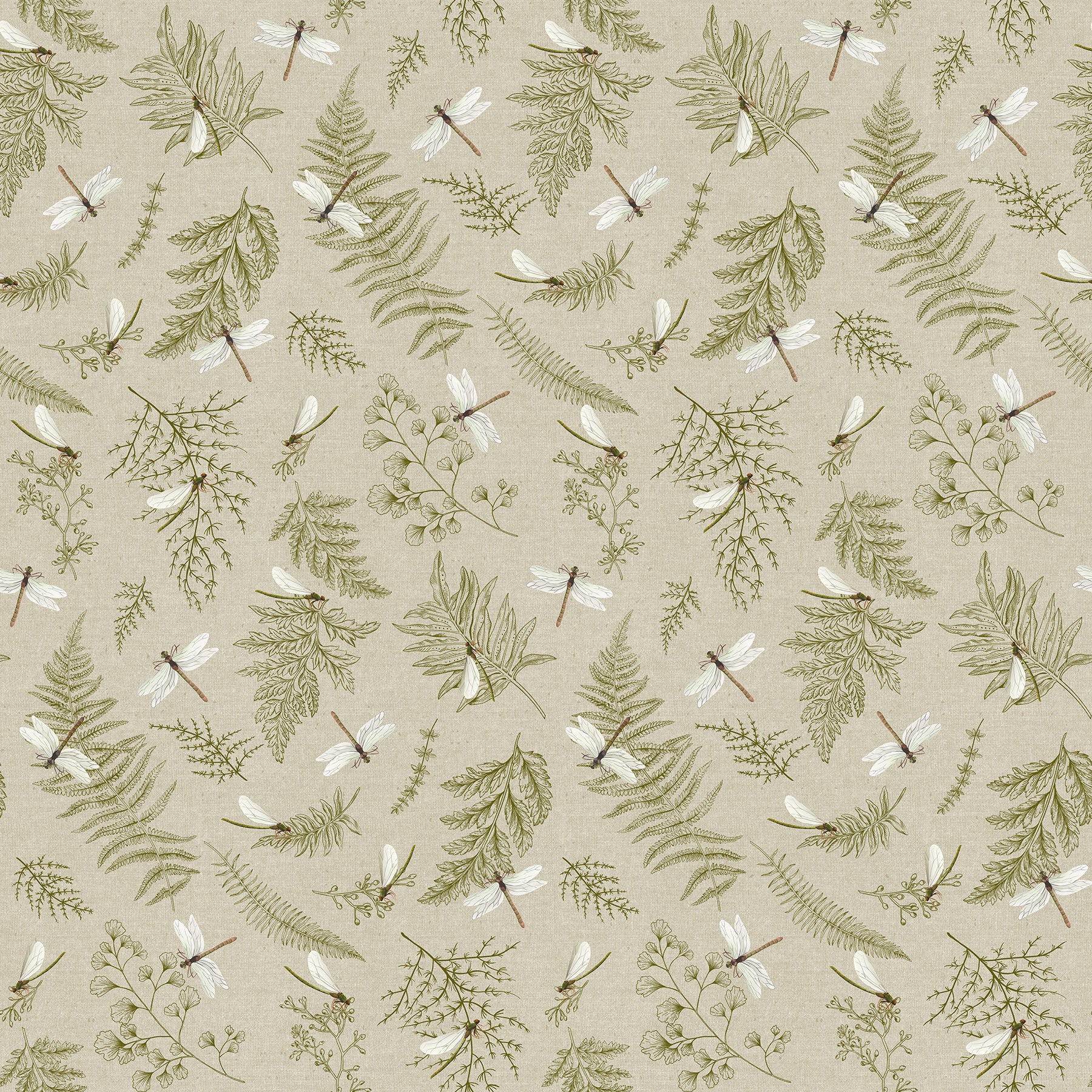 Natural Elements Dragonfly by Northcott ~ Taupe/Green - 1.75 metres