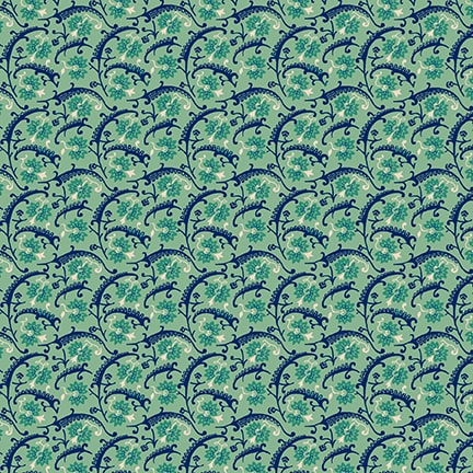 Quiet Grace, Vintage Floral by Kim Diehl for Henry Glass & Co ~Aqua