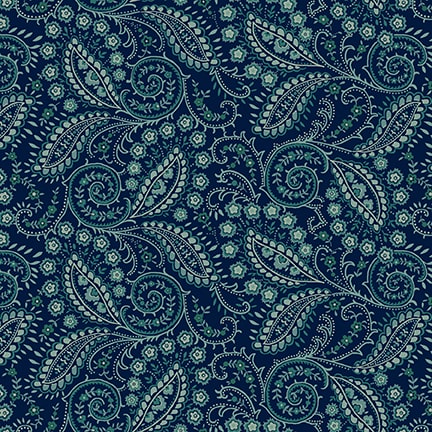 Quiet Grace, Swirled Paisley by Kim Diehl for Henry Glass & Co ~ Navy