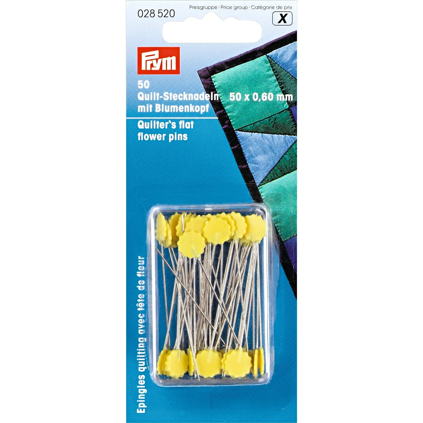 Heat Resistant Quilters Flat Flower Head Pins by Prym 50mm ~ 50 count