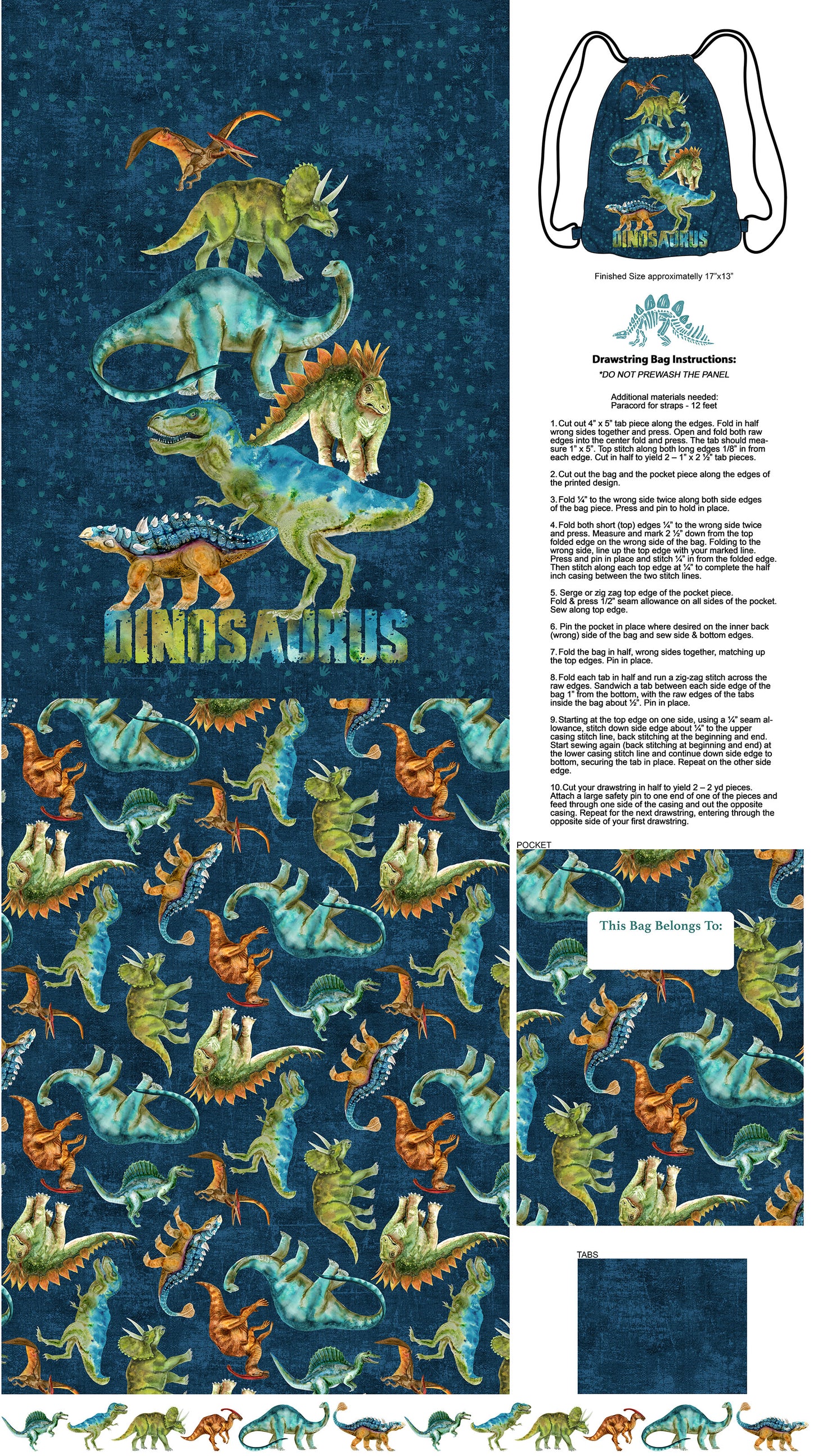 Dino Roar by Brett Blumenthal for Northcott ~ Navy Multi