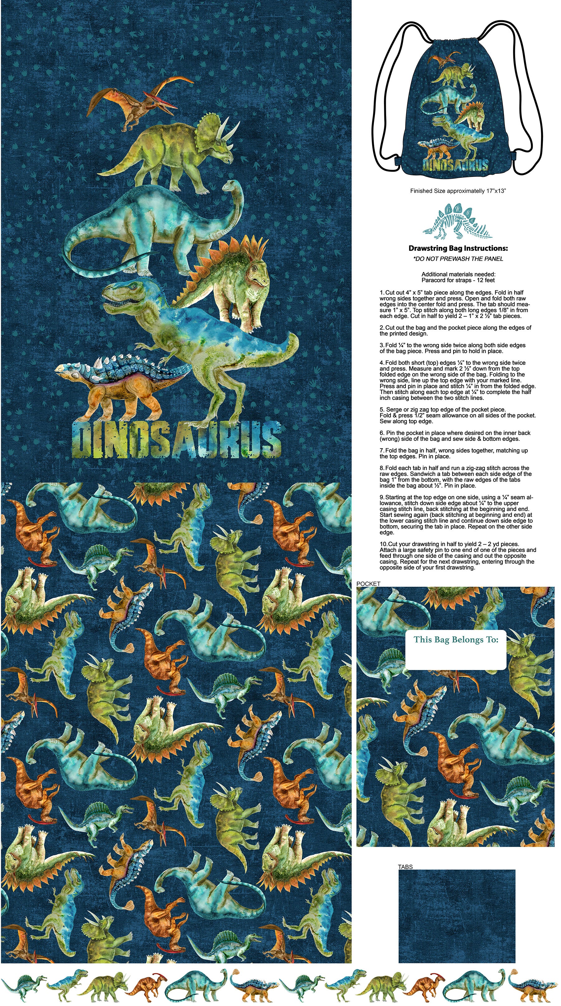 Dino Roar by Brett Blumenthal for Northcott ~ Navy Multi