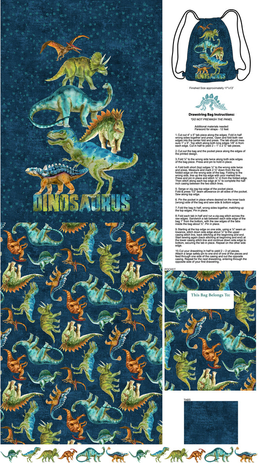 Dino Roar by Brett Blumenthal for Northcott ~ Navy Multi