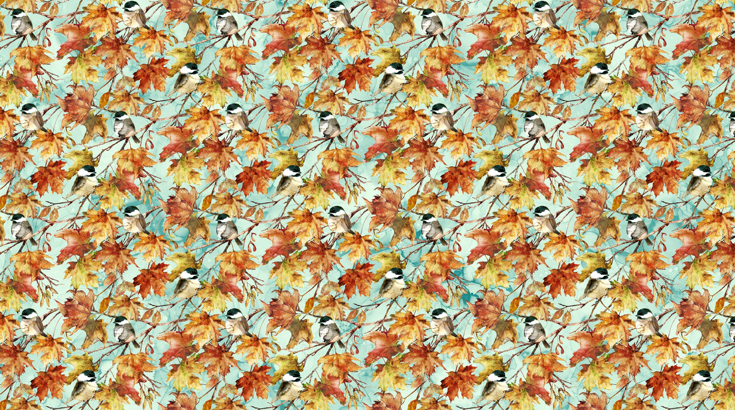 Autumn Breeze Birds Turquoise Multi by Deborah Edwards and Melanie Samra for Northcott~ Turquoise Multi
