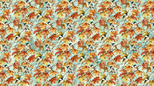 Autumn Breeze Birds Turquoise Multi by Deborah Edwards and Melanie Samra for Northcott~ Turquoise Multi