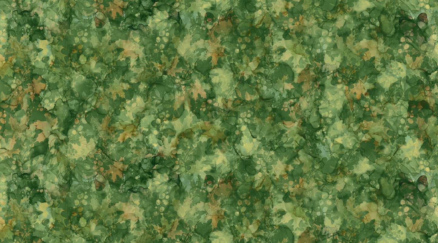 Autumn Breeze Leaf Texture Dk Green by Deborah Edwards and Melanie Samra for Northcott