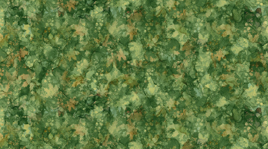 Autumn Breeze Leaf Texture Dk Green by Deborah Edwards and Melanie Samra for Northcott
