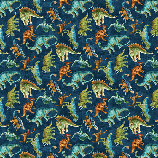 Dino Roar by Brett Blumenthal for Northcott ~ Navy Multi