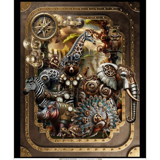 Steampunk Menagerie Large Panel by Jason Yenter for In The Beginning Fabrics ~ Brown