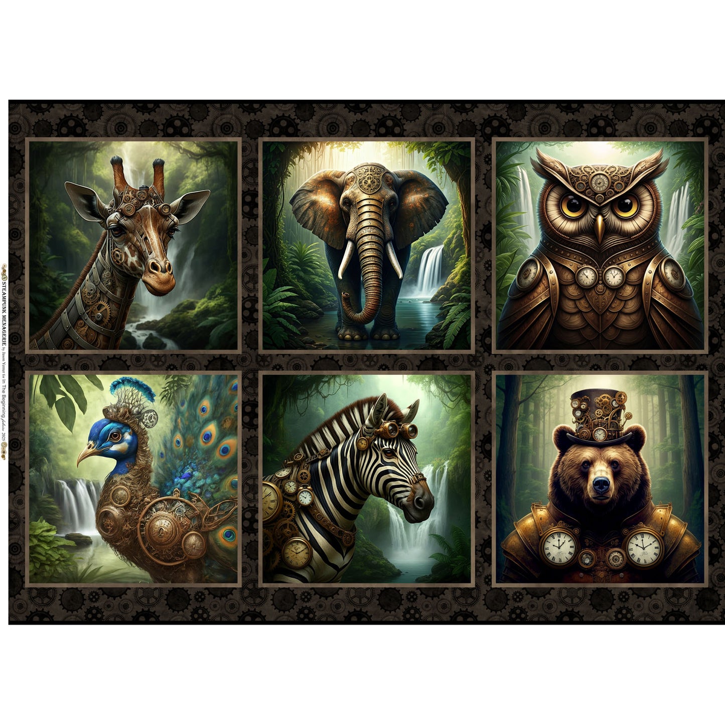 Steampunk Menagerie Small Panel by Jason Yenter for In The Beginning Fabrics ~ Brown