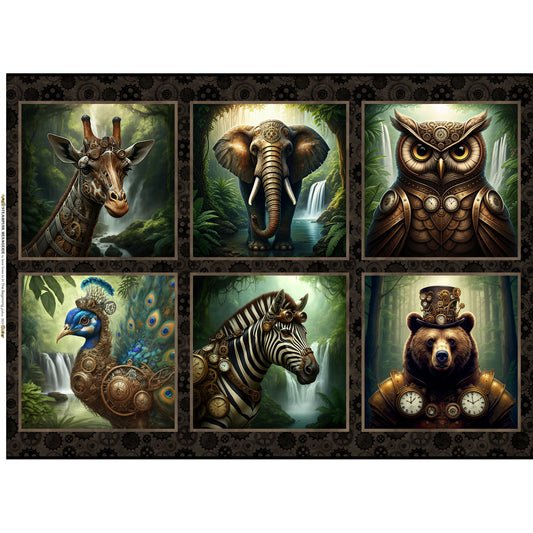 Steampunk Menagerie Small Panel by Jason Yenter for In The Beginning Fabrics ~ Brown