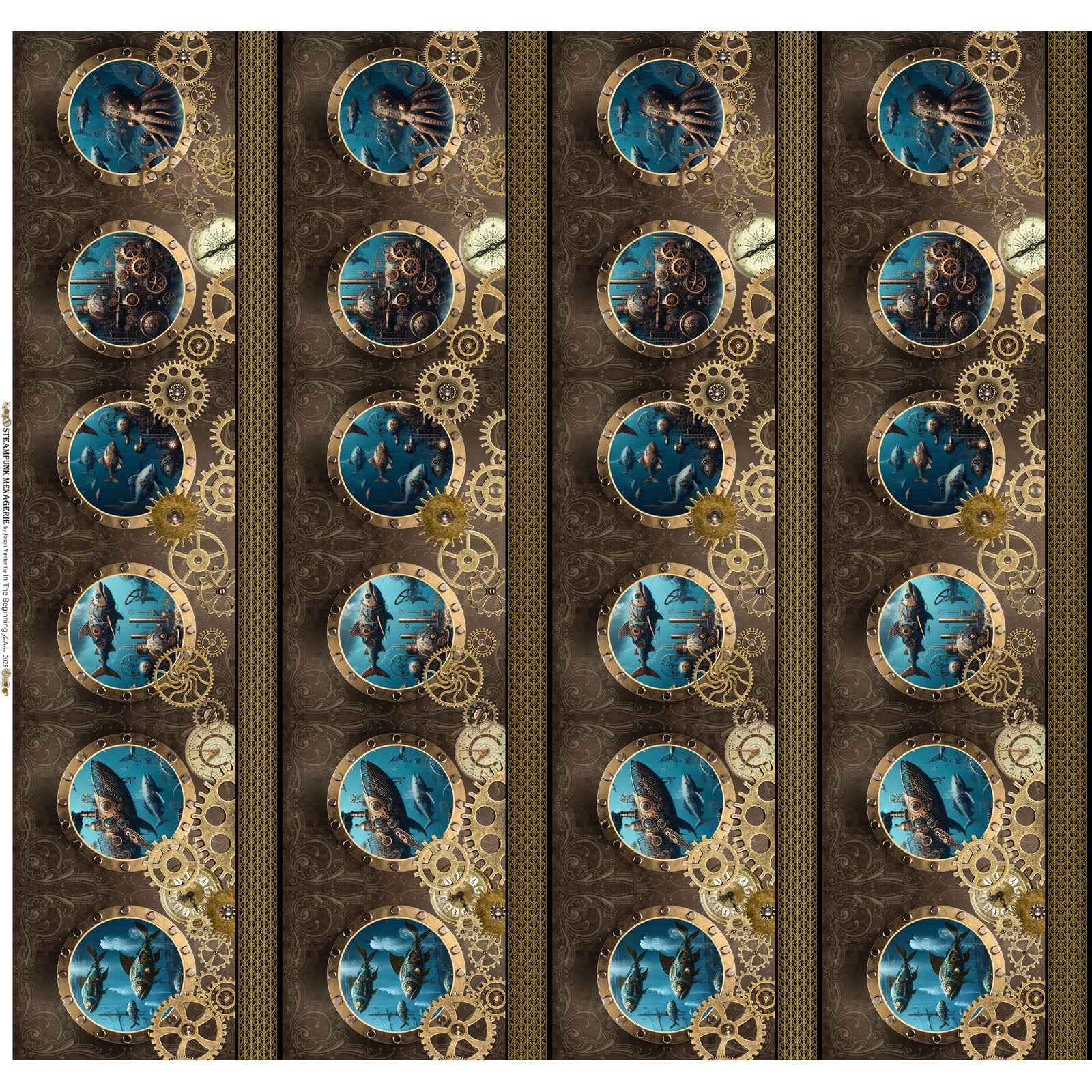 Steampunk Menagerie Border by Jason Yenter ~ Gold ~ (1/4 Meter)