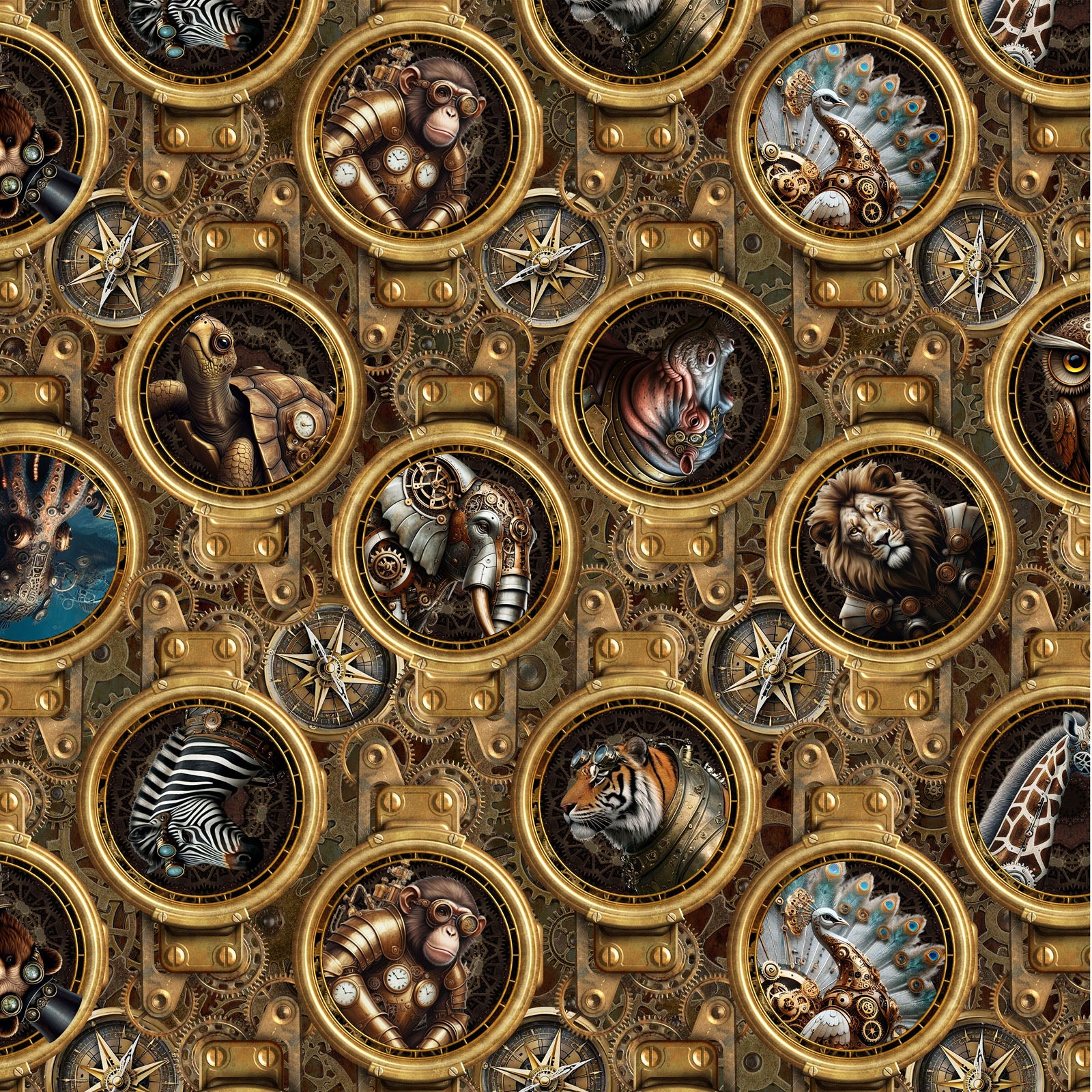 Steampunk Menagerie Portraits
by Jason Yenter for In The Beginning Fabrics ~ Gold