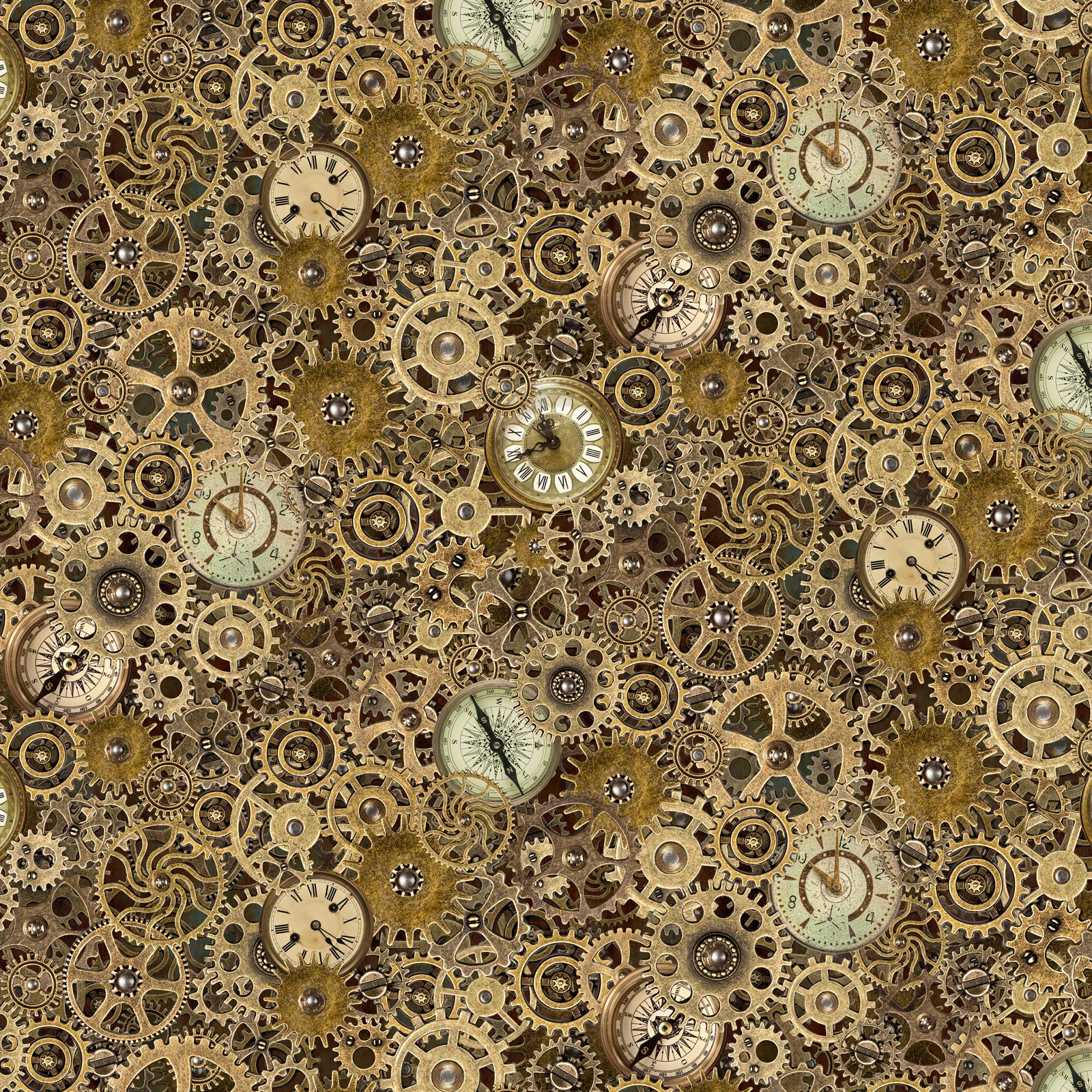 Steampunk Menagerie 
Gears & Clocks by Jason Yenter for In The Beginning Fabrics ~ Gold