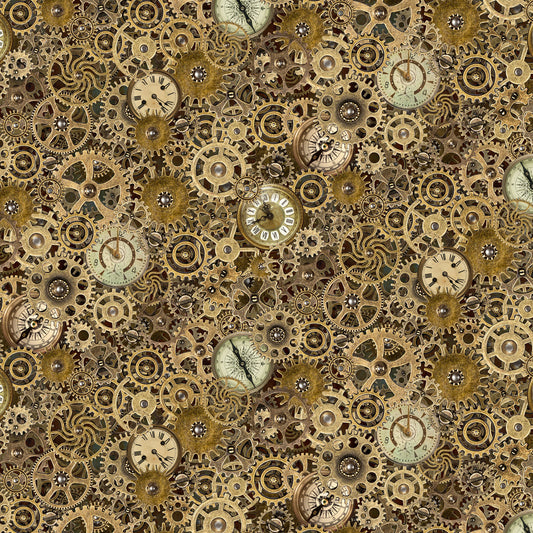Steampunk Menagerie 
Gears & Clocks by Jason Yenter for In The Beginning Fabrics ~ Gold