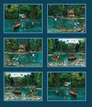Welcome to our Lake by Michael Miller Multi Scenes of Our Lake Panel 38in