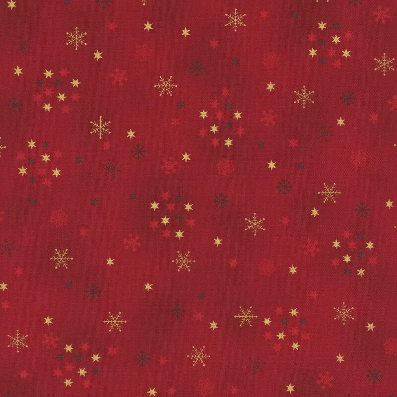 Christmas  Snow Crystals by Stof Fabrics ~ Red/Gold ~ (1/4 Meter)