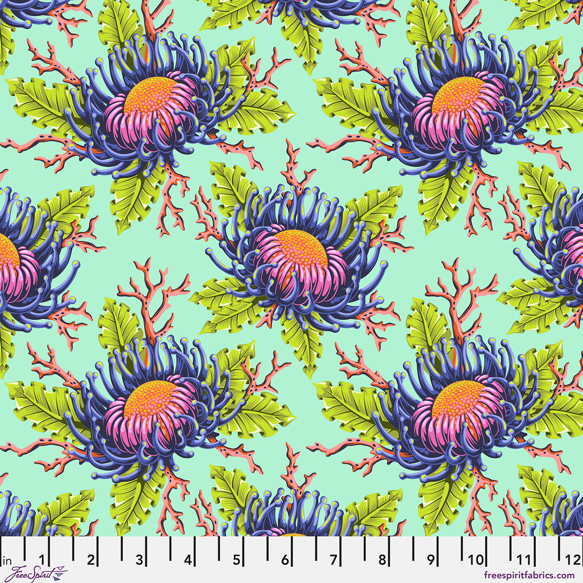 Floral Reef ~ Friends & Anemones by Tula Pink f ~ Seafoam ~ (1/4 Meter)