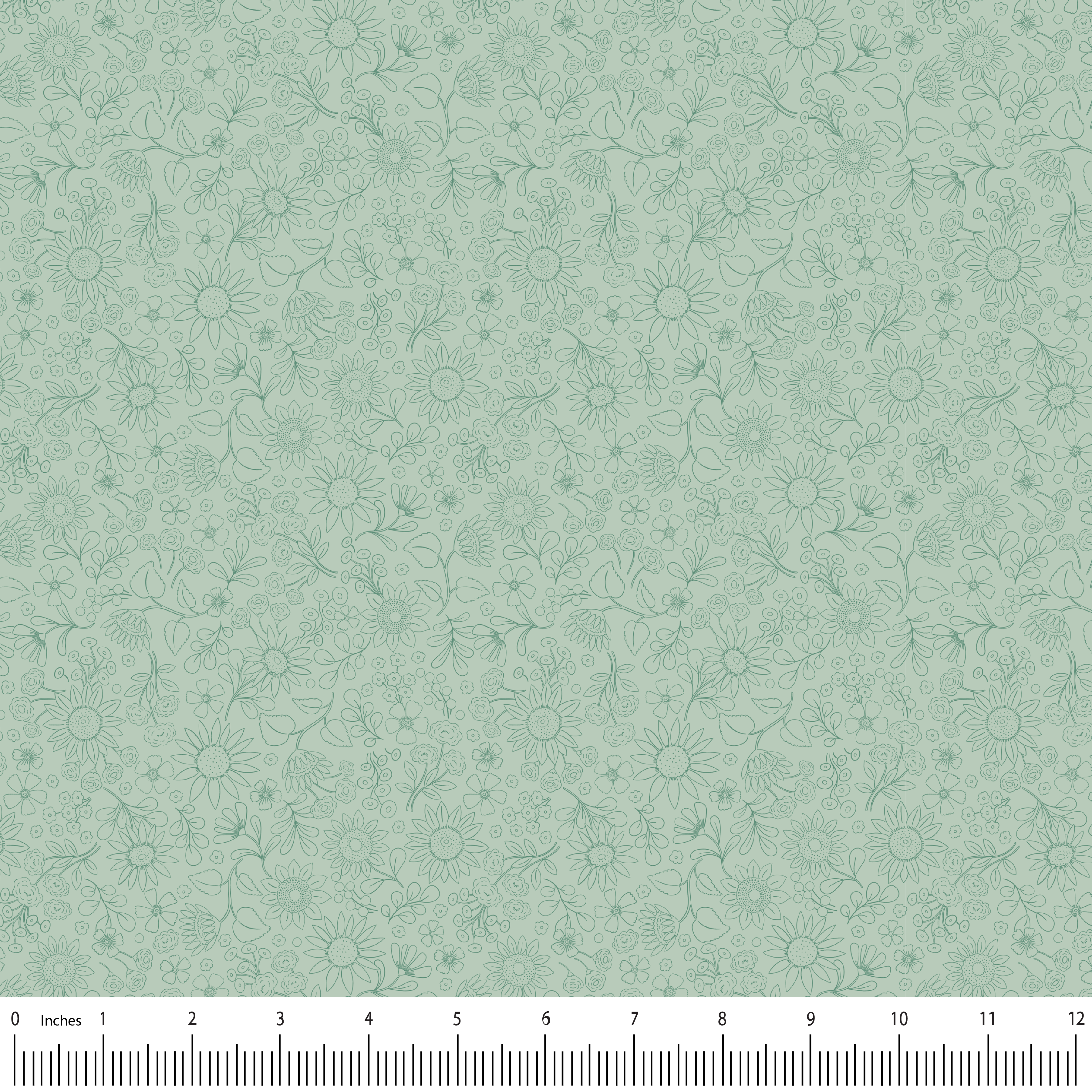 Sunflower Reverie - Pressed in Green - green (1/4 Meter)