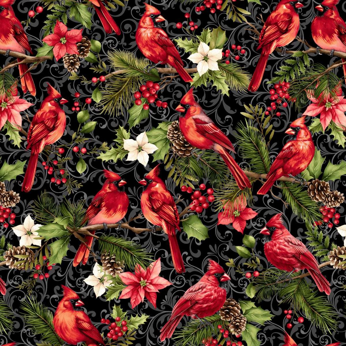 Holiday Feather & Flourish by Art Loft ~ Black ~ (1/4 meter)