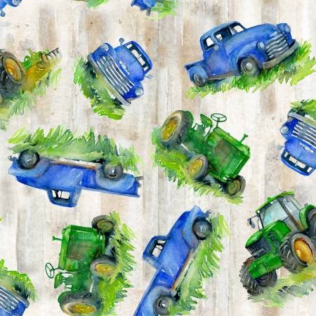 Country Living Trucks by John Richard Keeling for 3 Wishes Fabric