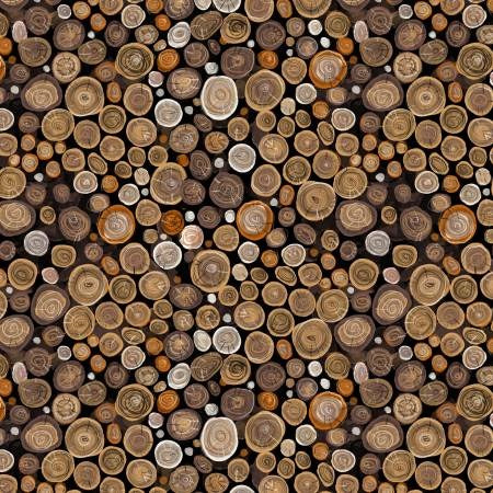 Fun on tap Black Wood Pile by Pam Vale for Camelot Fabrics ~ Brown