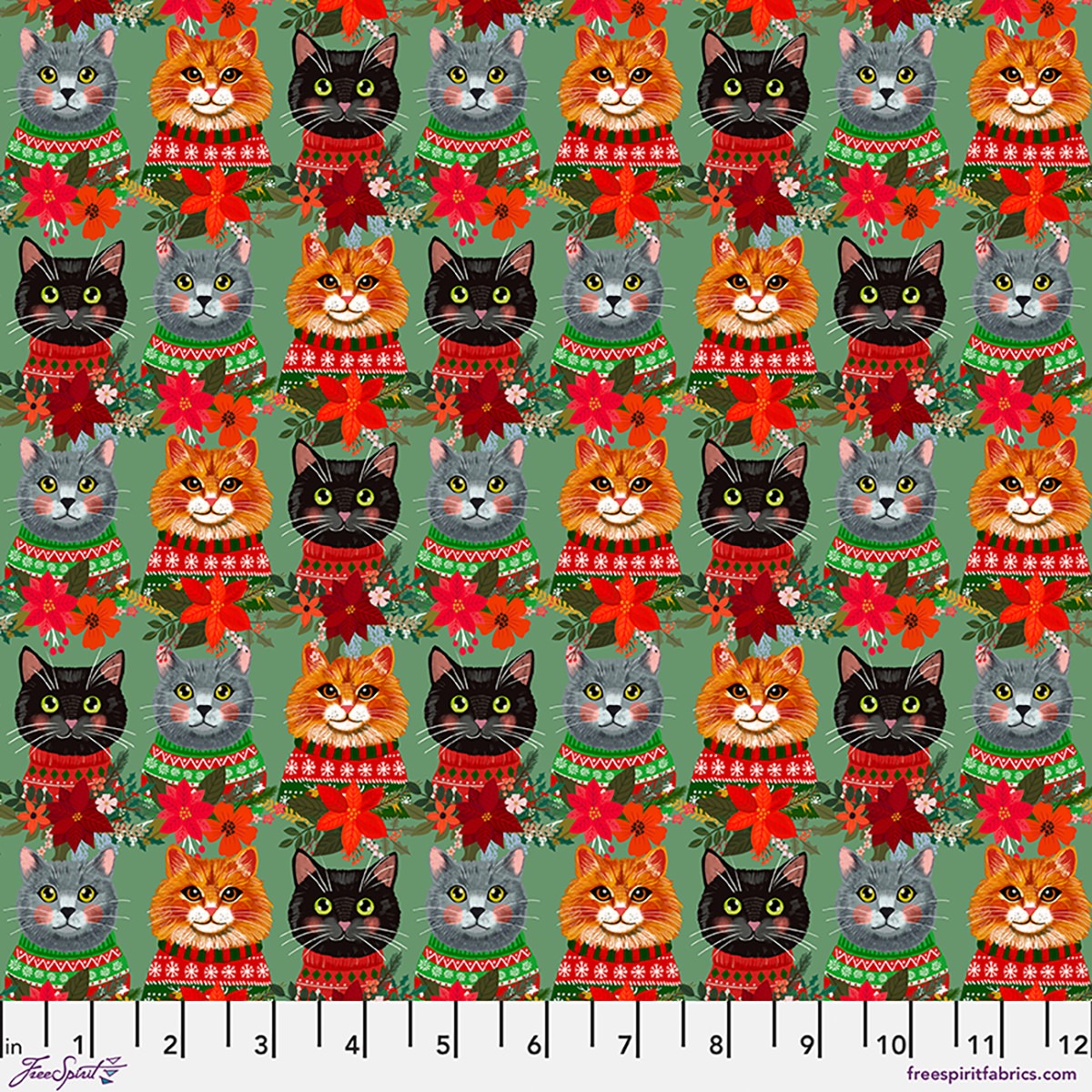 Christmas Pets by Mia Charro ~ Christmas Cats Sage ~ (1/4 meter)