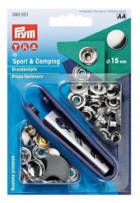 Prym Sport & Camping Non-Sew Snap Fastener Kit, Nickel, 15mm (Includes 10 Sets of Snaps)