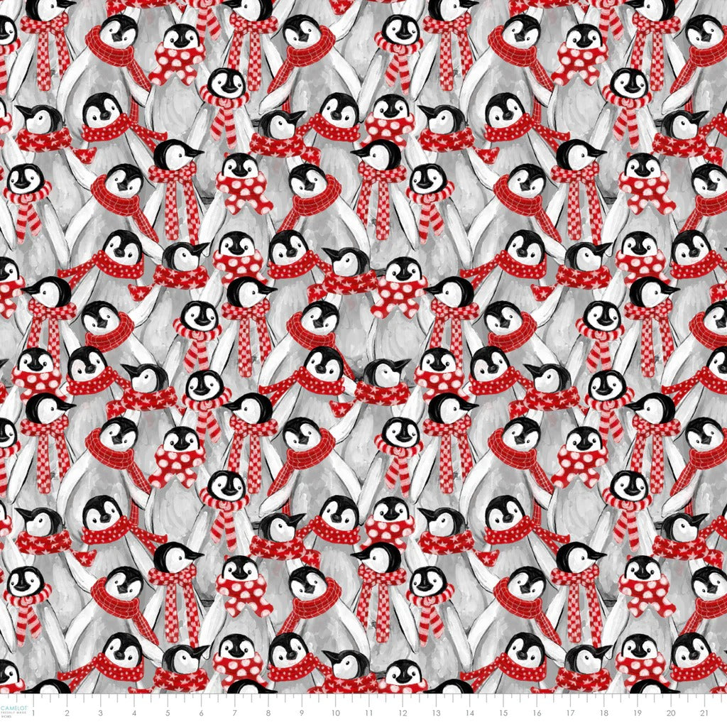 Penguin party by Pam Vale for Camelot Fabrics ~ Red