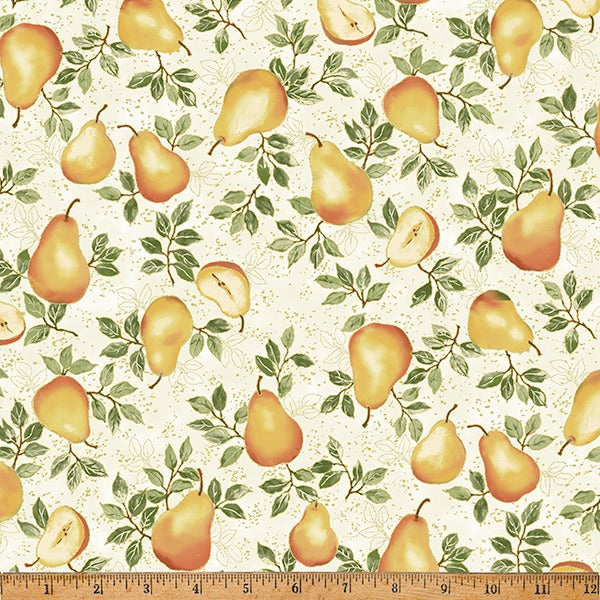 In A Pear Tree by Hoffman Fabrics ~ Pear Toss Cream/Gold ~ (1/4 Meter)