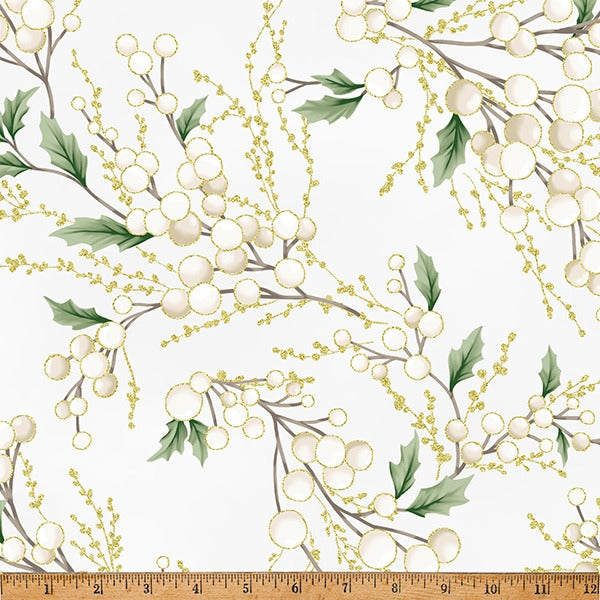 Christmas Wish by Hoffman Fabrics ~ Holly Berry Sprigs Parchment/Gold ~ (1/4 Meter)